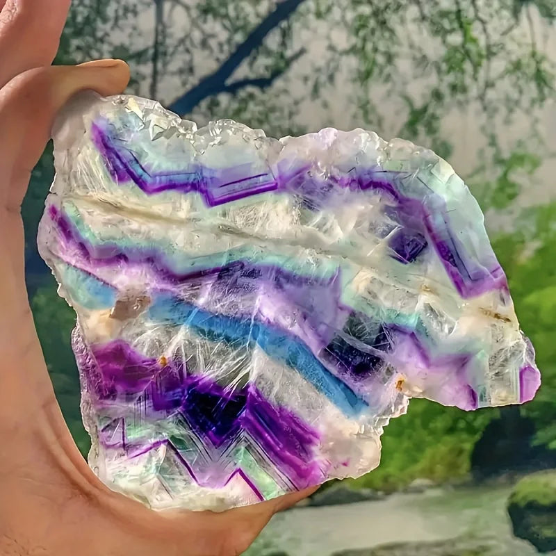 1pc Natural Polished Fluorite Crystal Slice - Vibrant Purple & Blue Striations Crystal for, Meditation, Home & Garden Decor, Boh