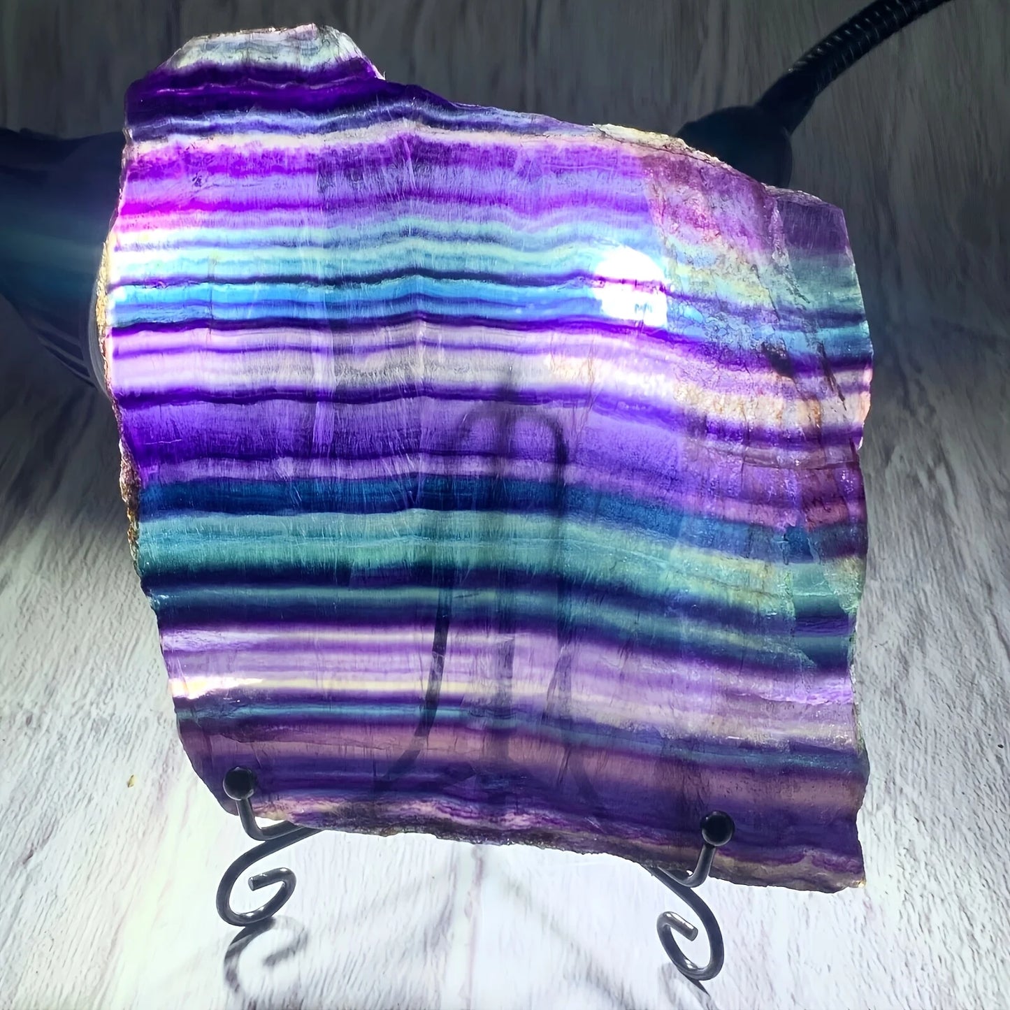 1pc Natural Polished Fluorite Crystal Slice - Vibrant Purple & Blue Striations Crystal for, Meditation, Home & Garden Decor, Boh