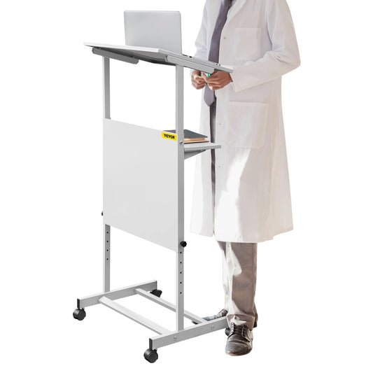 VEVOR Standing Lectern Height Adjustable Portable Pulpit 4 Rolling Casters Podium Stand Lower Storage Shelf Floor for School