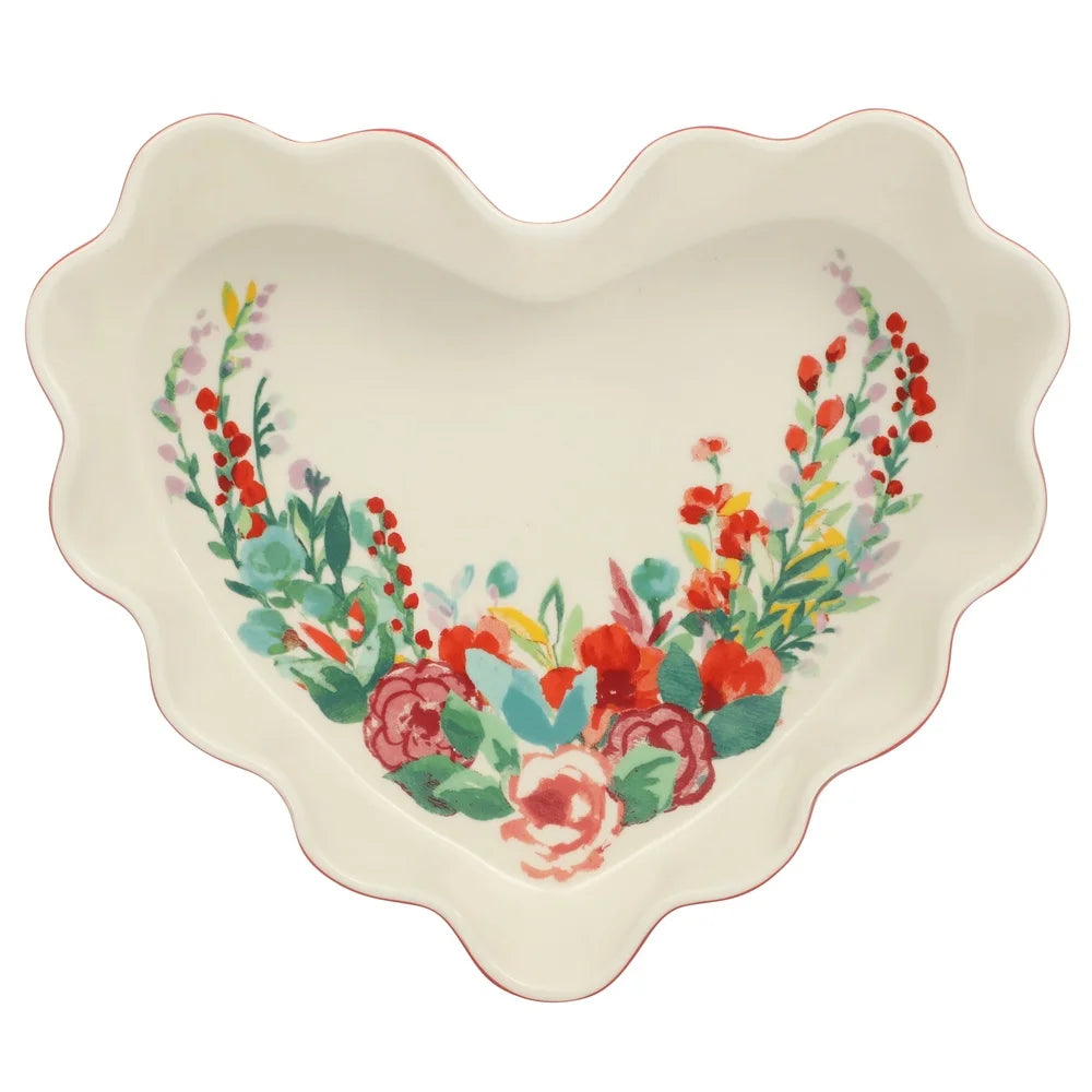 Heart Ruffle Stoneware Pie Plate Nonstick Baking Dish Scalloped Edges Ideal Deep Dish Casseroles and Pies Oven to Table