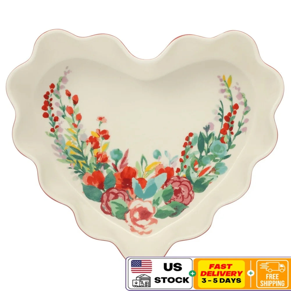 Heart Ruffle Stoneware Pie Plate Nonstick Baking Dish Scalloped Edges Ideal Deep Dish Casseroles and Pies Oven to Table