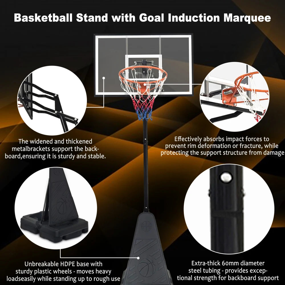Portable Basketball Hoop for Youth Adults & Professional Match,Adjustable Height 8.04 ft to 10.01 ft,44 inch Backboard