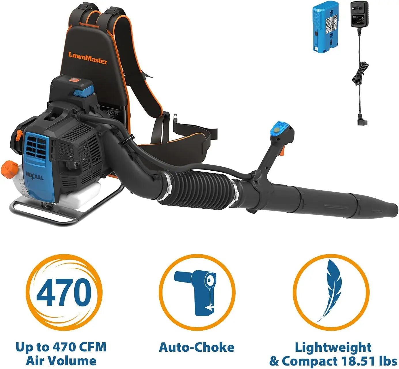 NPTBL31AB No-Pull Backpack Leaf Blower, Gas-Powered with Electric Start, 31cc 2-Cycle Engine, 470CFM, 175MPH