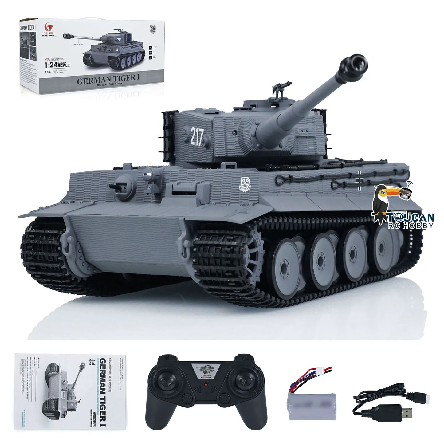 US Stock Taigen 1/24 Tiger I RC Battle Tank Remote Control Infrared Combat Military Toy for Collectors Gamers