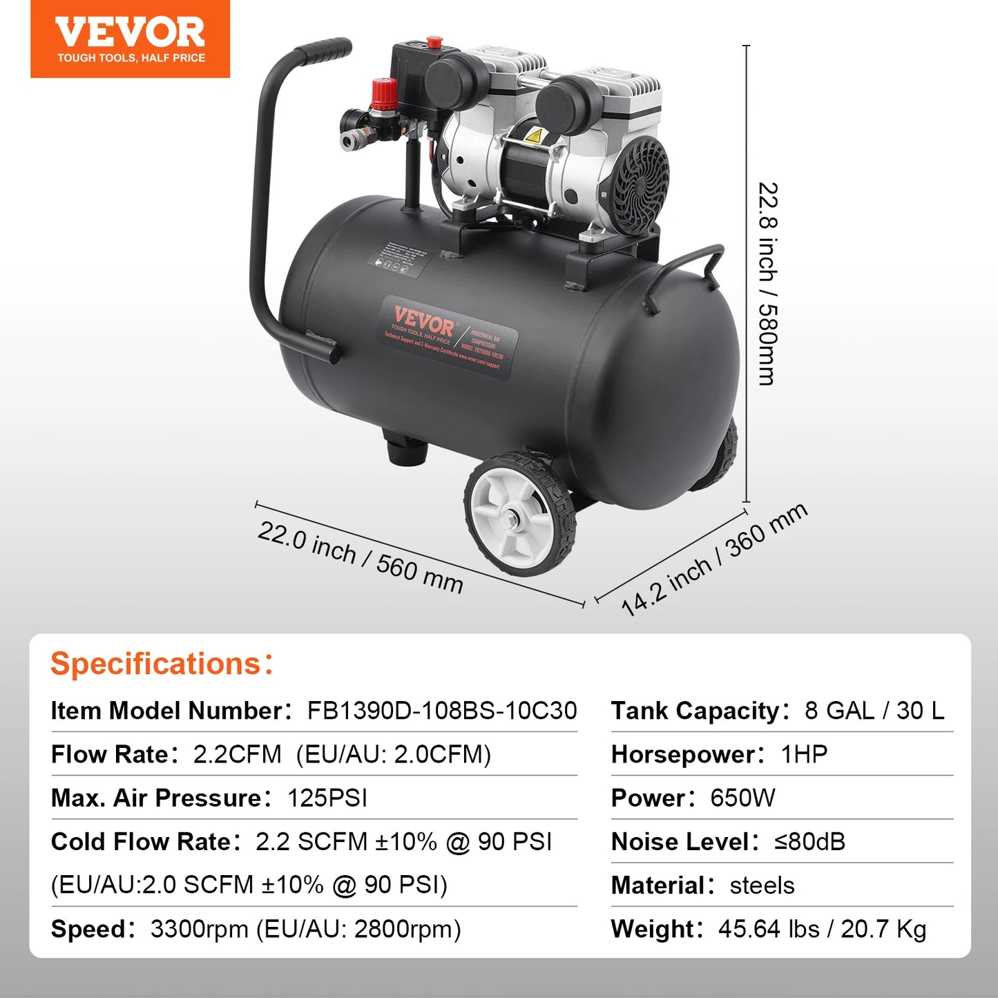 SucceBuy Air Compressor 750W/1450W/3000W Oil Free Air Compressor Quiet Portable Compressor Pump Auto Repair Tire Inflation Home