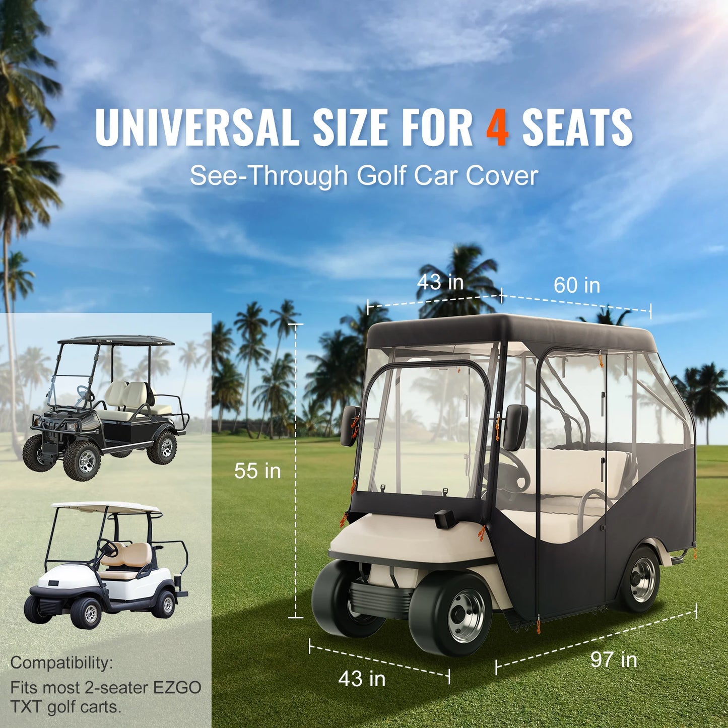 SucceBuy Golf Cart Enclosure 420D Polyester Driving Enclosure with 4-Sided Transparent Windows 4 Passenger Club Car Cover