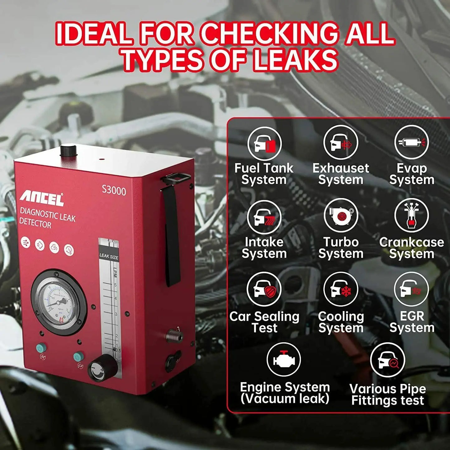 ANCEL S3000 Car Smoke Leak Detector EVAP Smoke Machine Diagnostic Tool Car Fuel Pipe Leak Detector Tester Auto Vacuum Tester