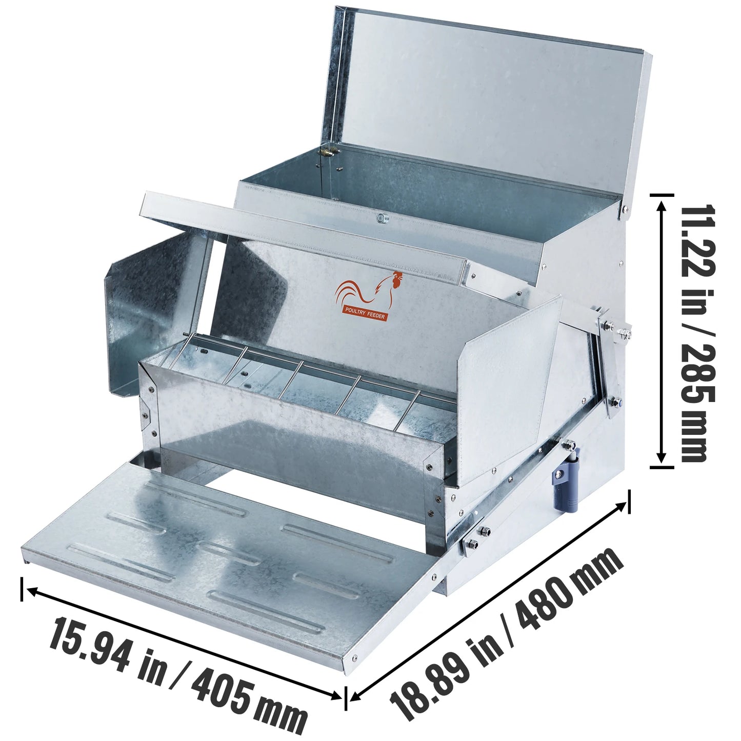VEVOR Automatic Chicken Feeder 25 Pounds Capacity Feeds 10 Chickens up to 11 Days Galvanized Steel Poultry Feeder