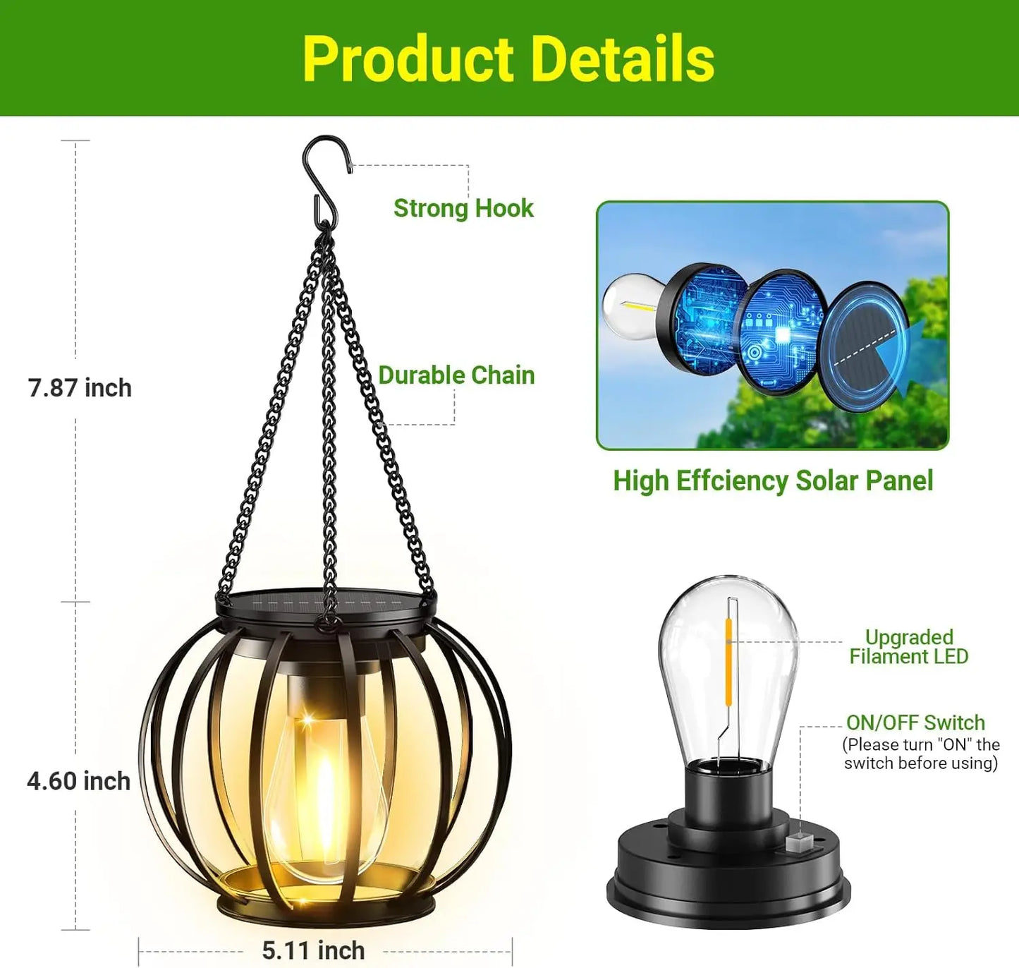 2 Pack Brighter Orbicular Hanging Solar Lights Outdoor, Auto On/Off Outdoor Solar Lights for Yard Garden Patio Pathway Decor