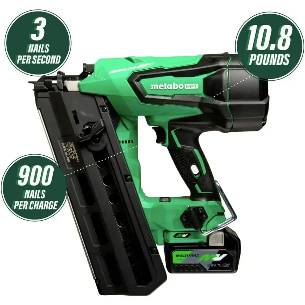 （XMSJ-Hot）36V MultiVolt Cordless Framing Nailer | Uses 21 Degree Full Round Head Plastic Strip Nails | Includes Battery and Char