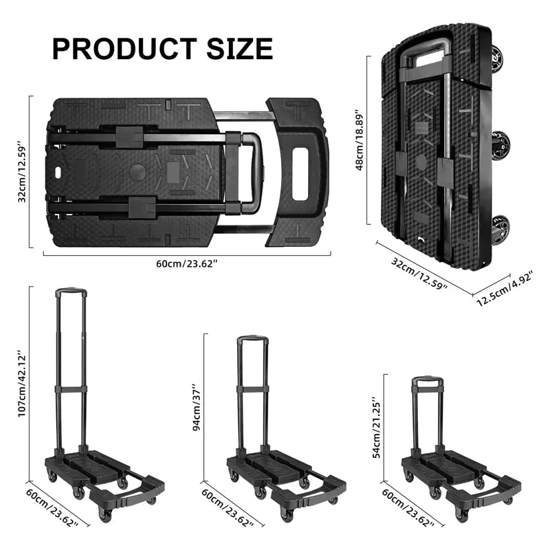 SELORSS Folding Hand Truck, 530 LBS Heavy Duty Luggage Cart Foldable Dolly Cart for Moving, Utility Dolly Platform Cart 6 Wheels