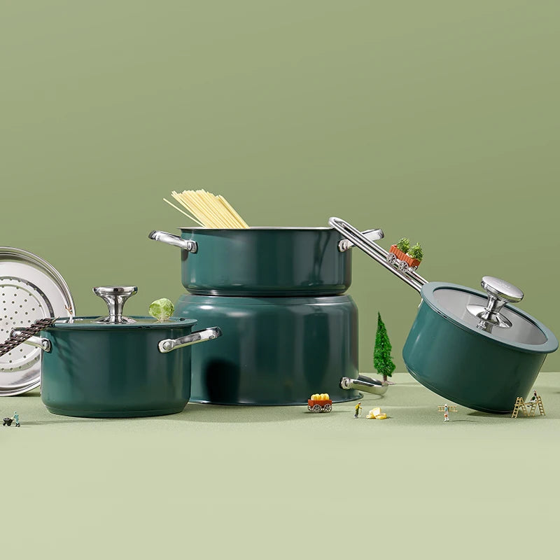 Nontoxic Stainless Steel Pot And Pan Set With Glass Lids 4