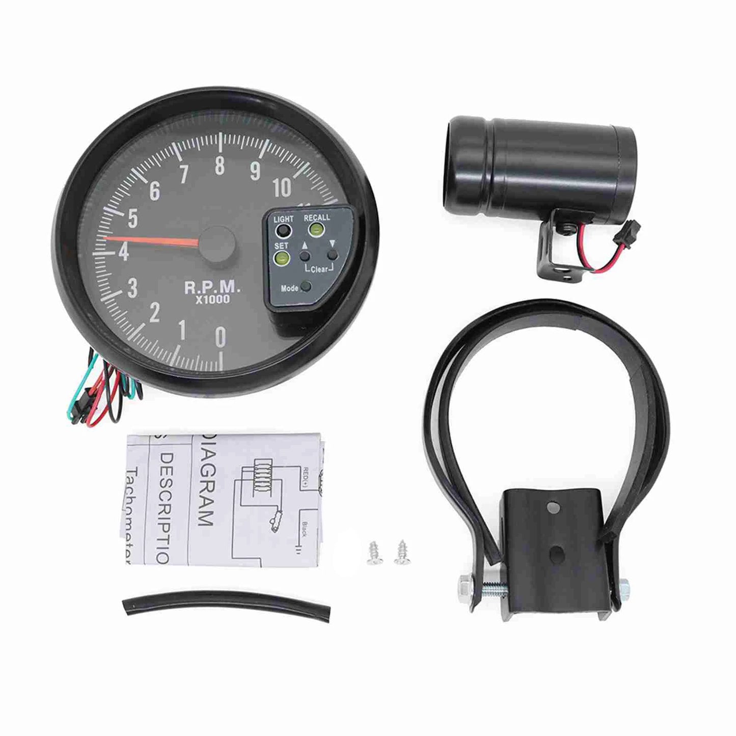 5 Inch Tachometer Gauge Black 7 Colors Backlight with Shift Light  Sound LED Flash When RPM Warning 5 inch Tachometer