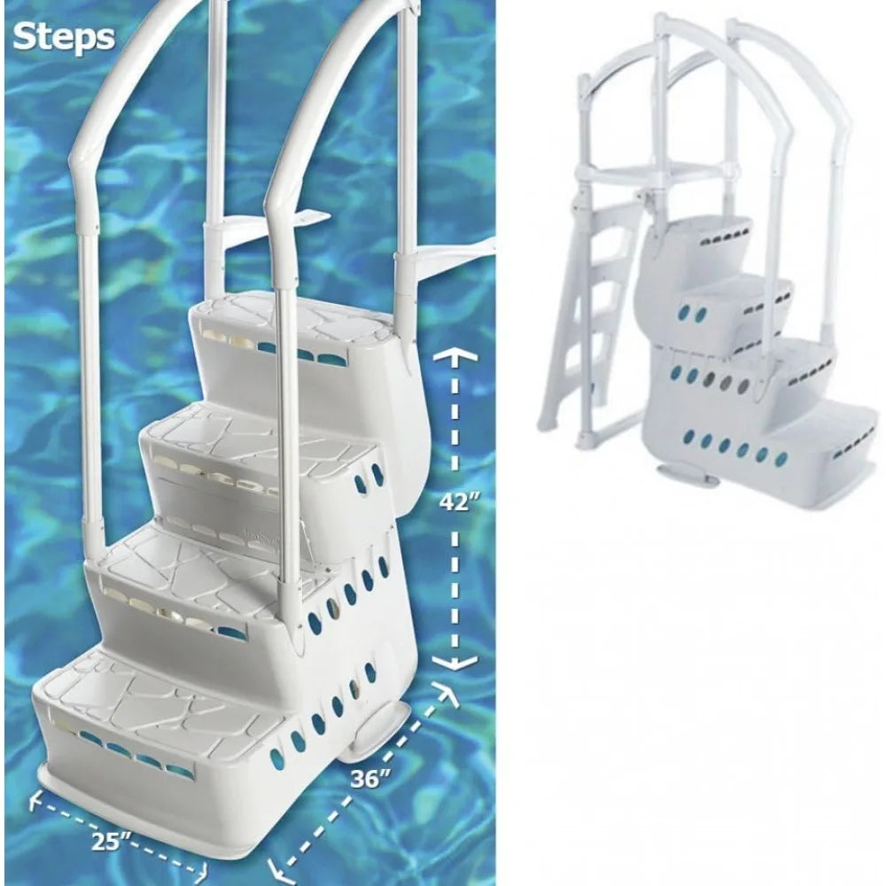 Above Ground Pool Step & Ladder System | Suitable for Swimming Pools Without A Deck | Steps Measure 42" H x 25" W x 36" D | Ladd