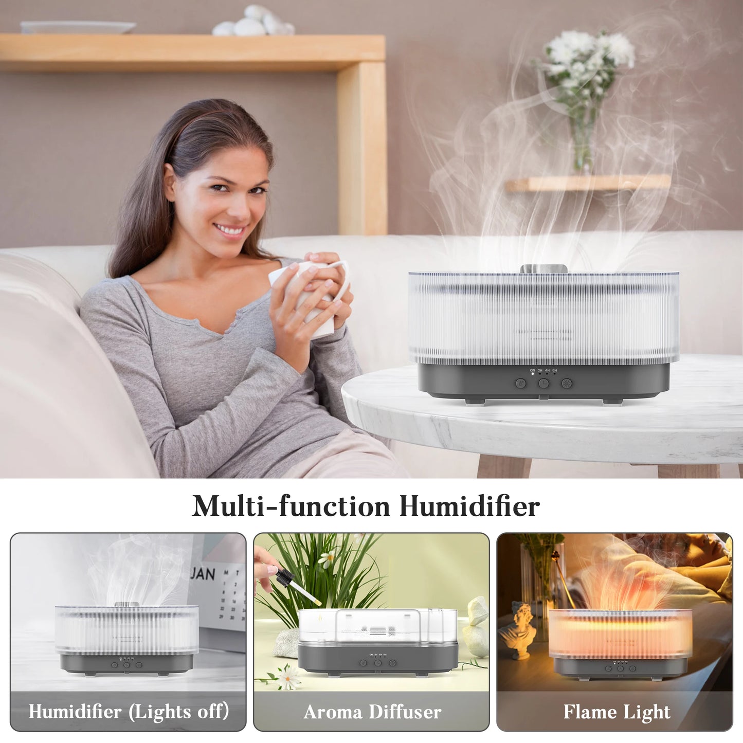 Sejoy Air Humidifier Small Size Ultrasonic Cool Mist Maker Aroma Diffuser LED Essential Oil Flame Lamp Home Appliance