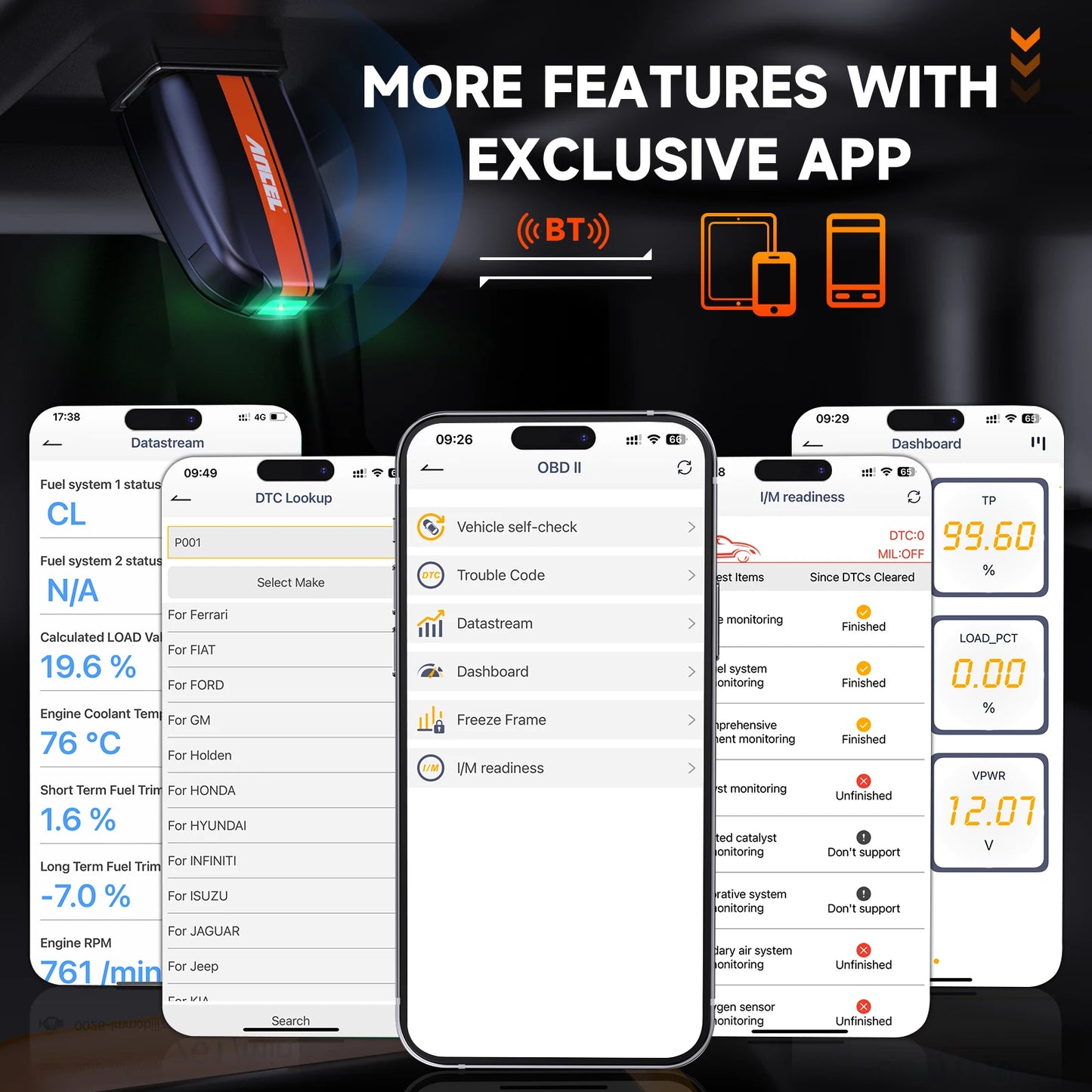 ANCEL BD200 OBD2 Scanner Bluetooth 5.0 Code Reader Engine Check Battery Test  Car Diagnostic Tools for Android IOS iPad