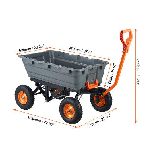 SucceBuy Garden Cart Durable Poly Dump Cart with Simple Assembly Steel Structure Versatile Dump Wagon with Dual-Function Handle