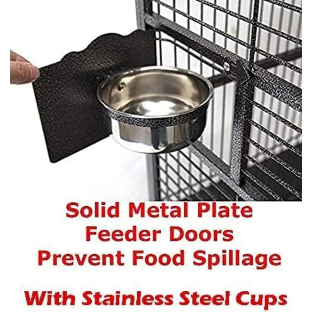 large deluxe bird cage for parrots, finches, and cockatoos - wrought iron, rolling, 28x22x75