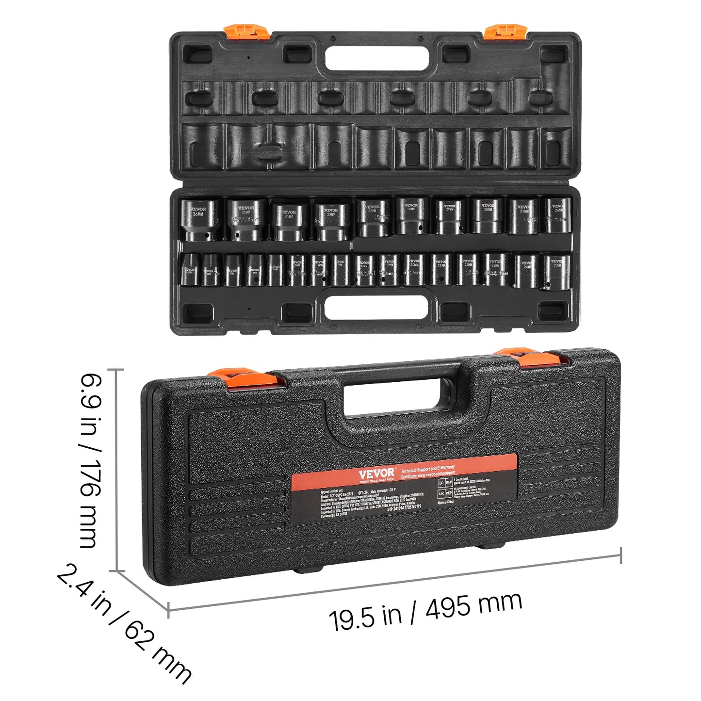 SucceBuy 1/2In 26Piece Impact Socket Set Impact Sockets Shallow Socket 6-Point Sockets 1/2 Inches Drive Socket Set Impact Metric
