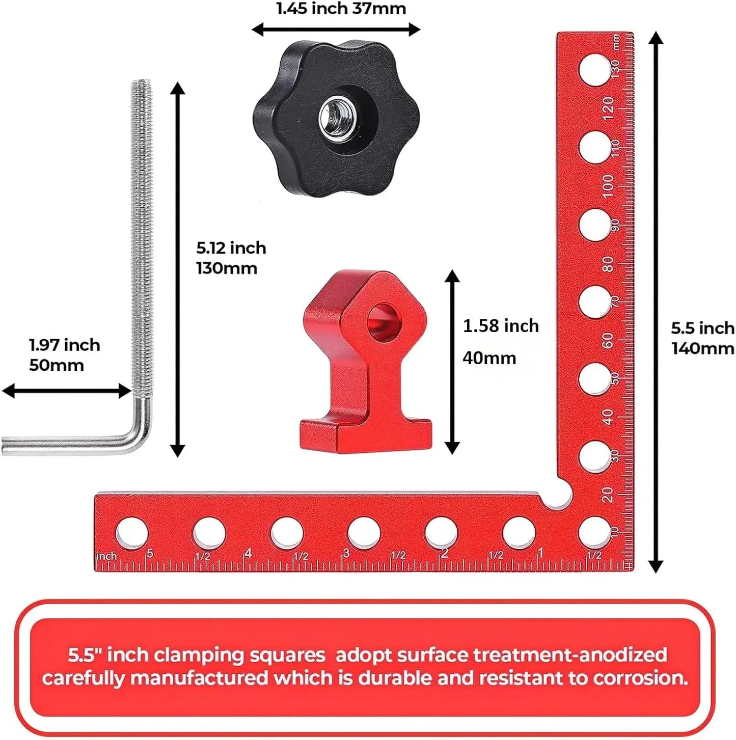 4Pack 5.5"x 5.5" 90° Corner Clamps, Aluminum Alloy Right Angle Clamps for Woodworking, Picture Frames, Cabinets