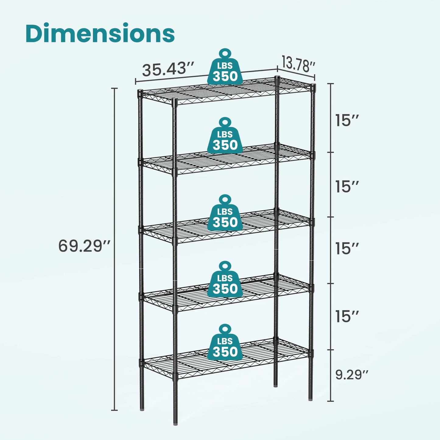 JHK 3-5 Tier Storage Bookshelf Adjustable Metal Wire Racks Heavy Duty Standing Shelf Organizer for Living Room and Kitchen