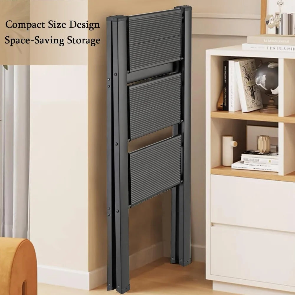 3 Step Ladder, Folding Step Stool with Wide Anti-Slip Pedals,Max Load 330 Lbs Capacity,Lightweight Aluminum Sturdy Step Ladder,