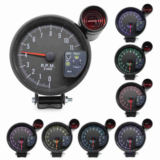 5 Inch Tachometer Gauge Black 7 Colors Backlight with Shift Light  Sound LED Flash When RPM Warning 5 inch Tachometer
