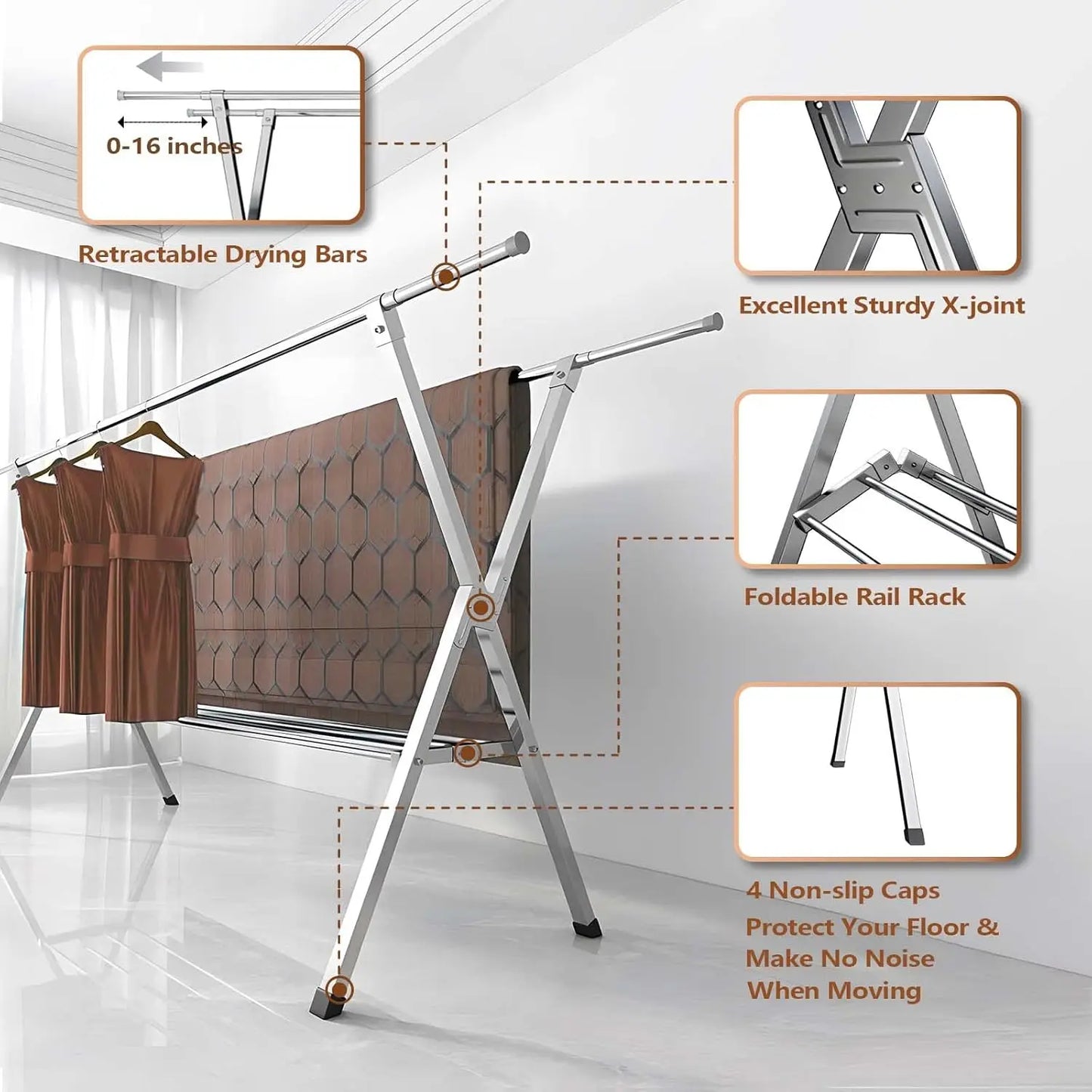 Clothes Drying Rack 2 Tiers Heavy Duty Foldable Stainless Steel Indoor Outdoor Laundry Drying Rack