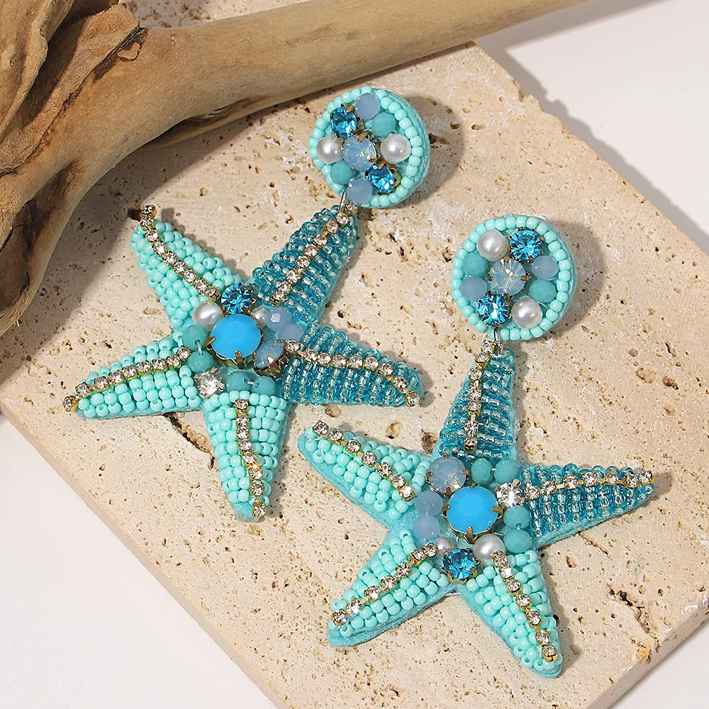 AENSOA Bohemian Starfish Seed Bead Drop Earrings Women