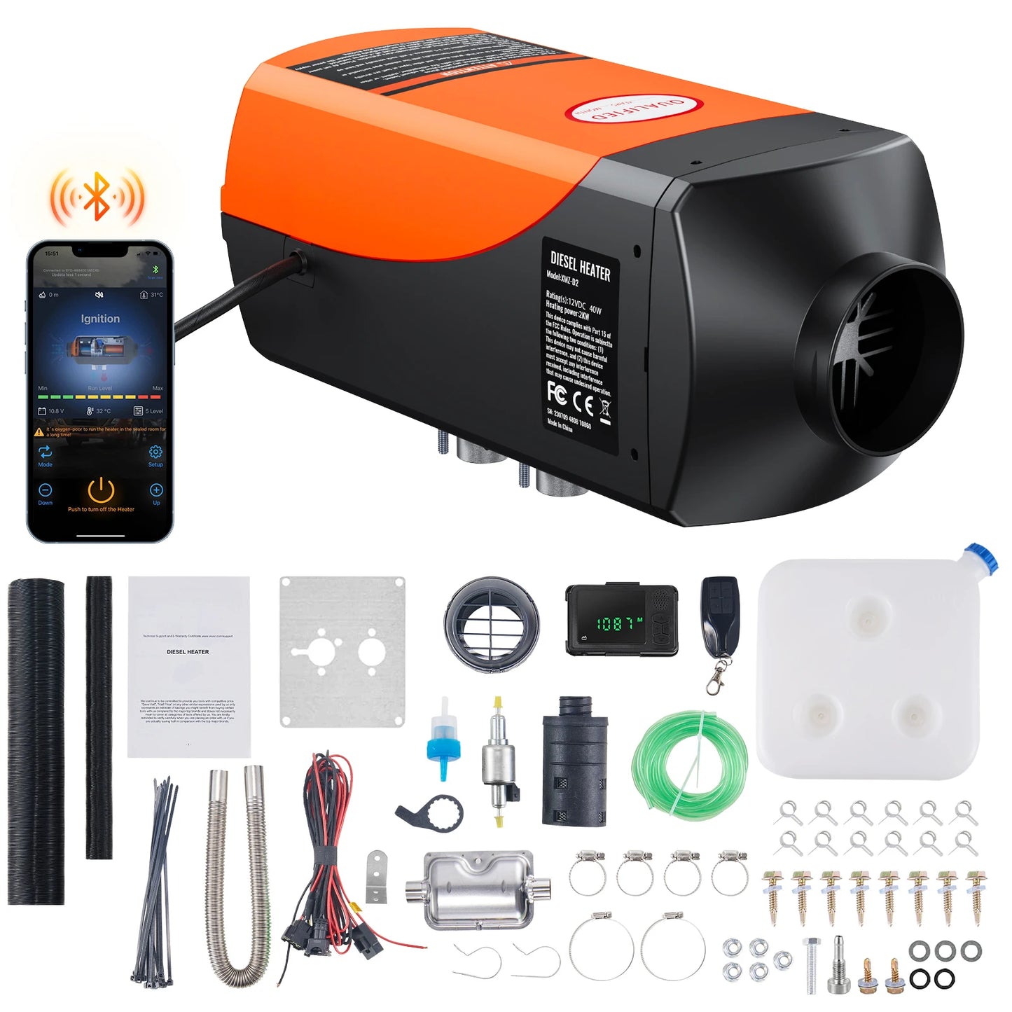 SucceBuy Bluetooth Diesel Air Heater 12V 2KW Diesel Heater with Remote Control and LCD Diesel Parking Heater for RV Trailer Boat