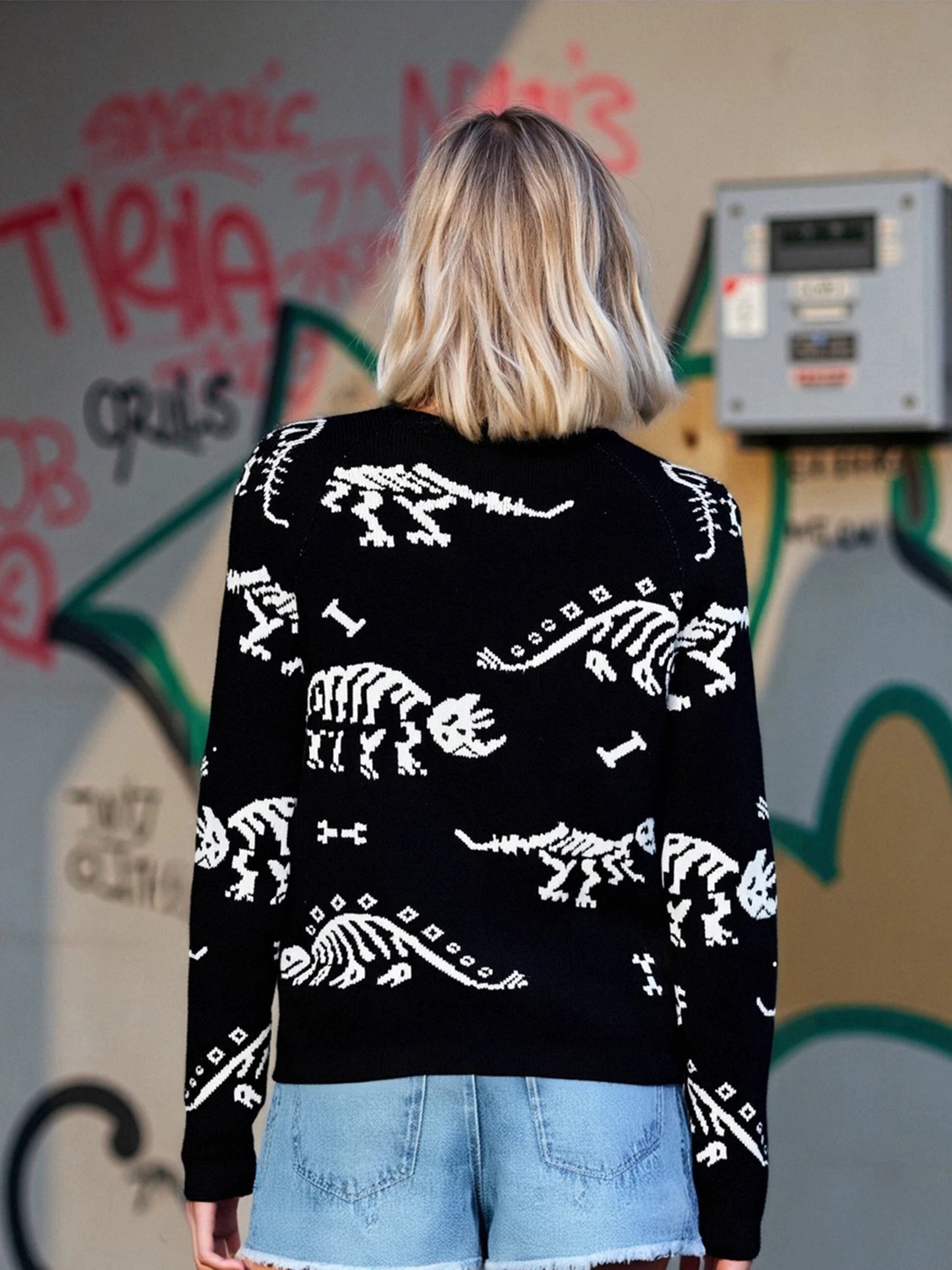 Women s Winter Cozy Sweater Adorable Cartoon Character Print Long Sleeve Crew Neck Knit Pullover Jumper