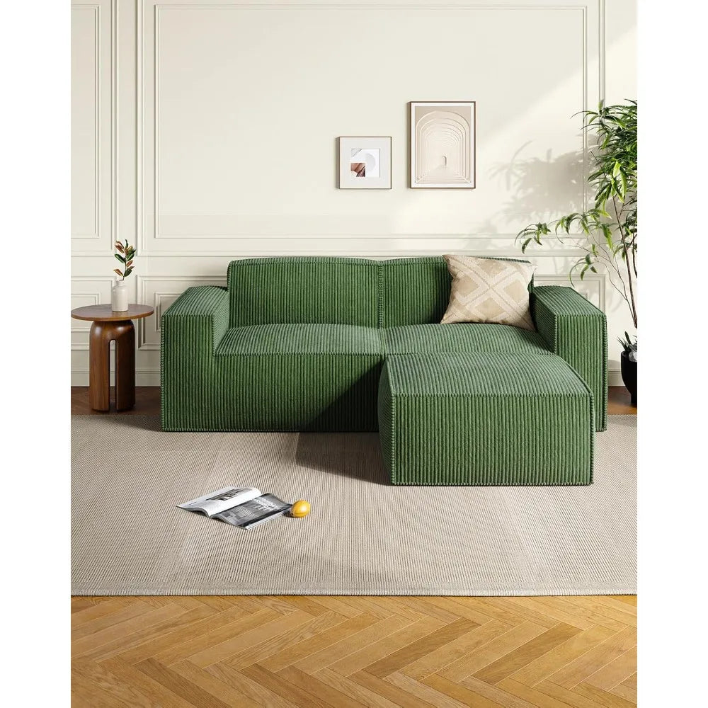 80 Inch Sectional Sofa with L-Shape Chaise, Plush Corduroy Cloud-Like Seating, High-Back Upholstered Living Room Furniture