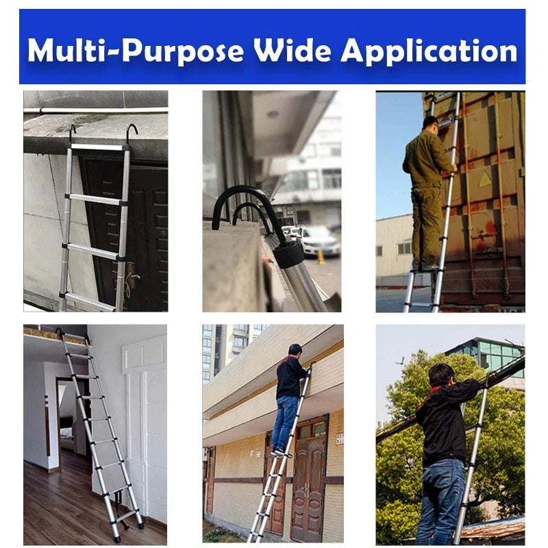 QIMU 20FT 6.2M Aluminum Extension Folding Loft Ladder with 2 Detachable Hooks, Max Load 330LBS for DIY Home Use