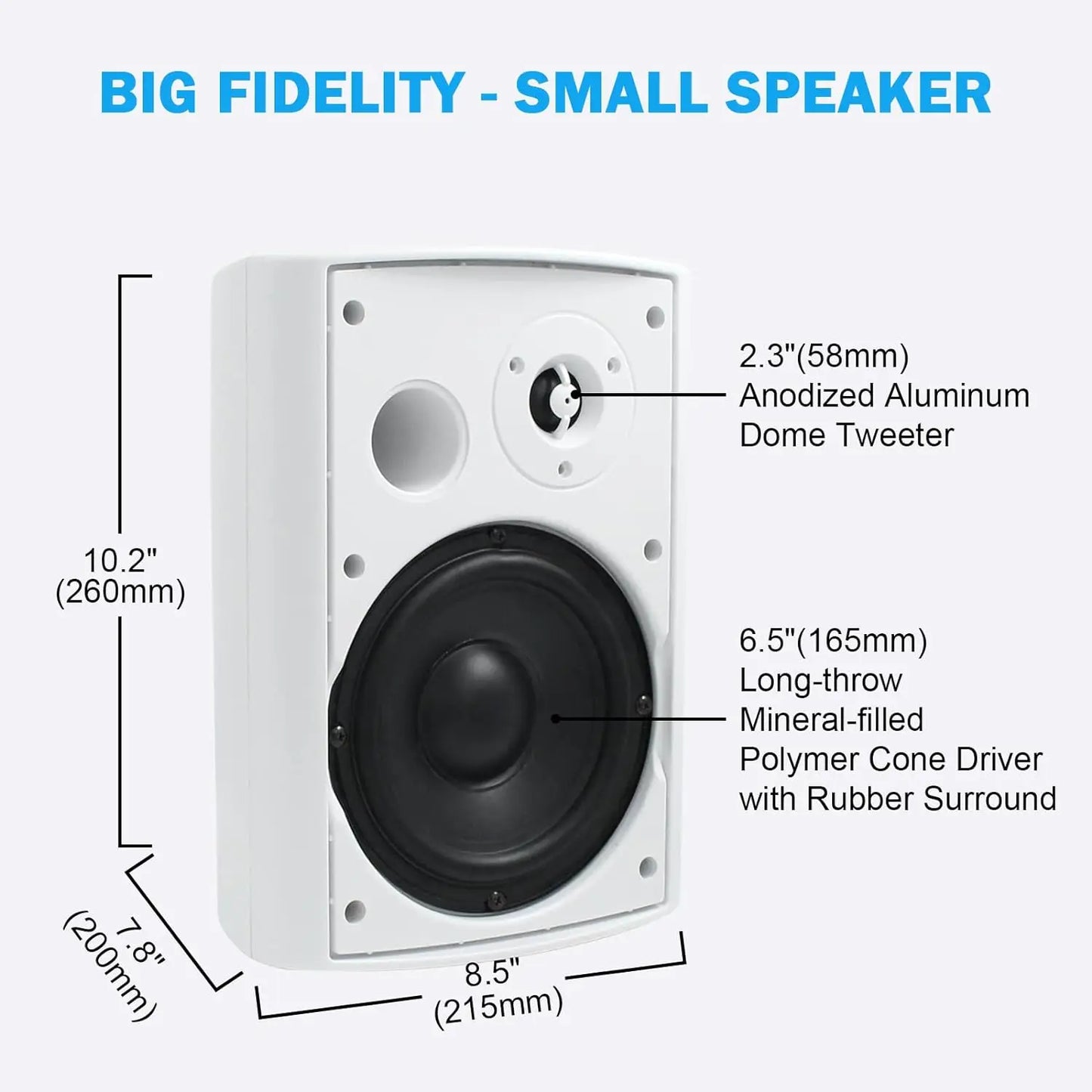 Herdio 2PCS 6.5'' 400W Outdoor Speakers Wired Waterproof Passive With Powerful Bass Wall Mount Speakers For Indoor Patio Covered