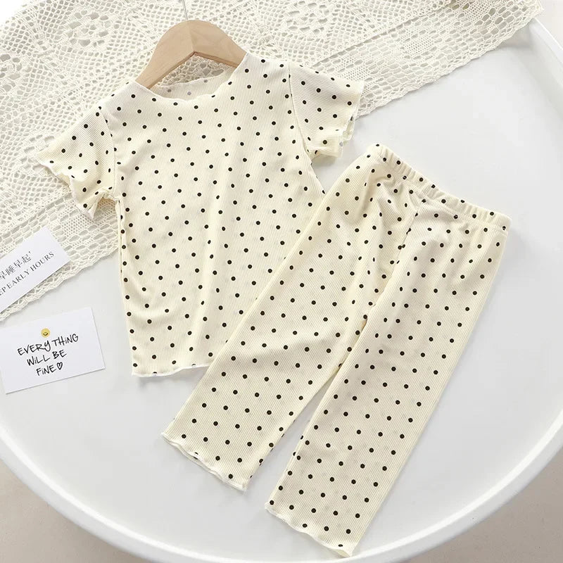 Girls Two Piece Short Sleeve Lightweight Summer Outfit Set