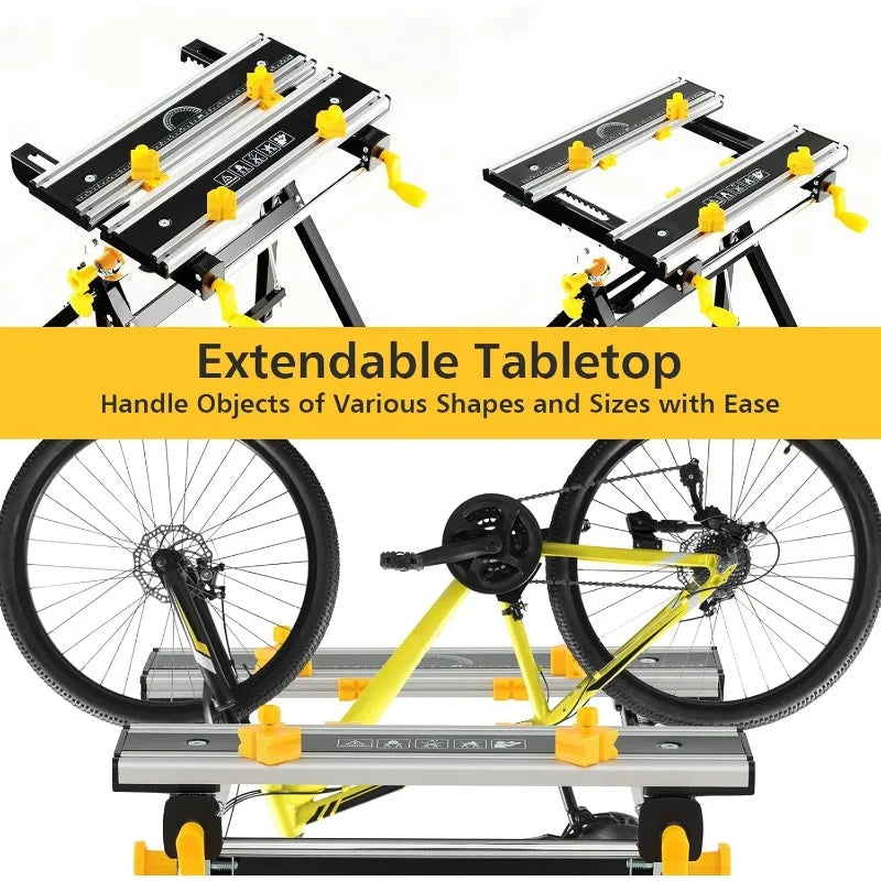 IRONMAX Portable Workbench, Folding Work Table with 7-Level Height Adjustable, 8 Sliding Clamps and Reclining, Folding Workbench