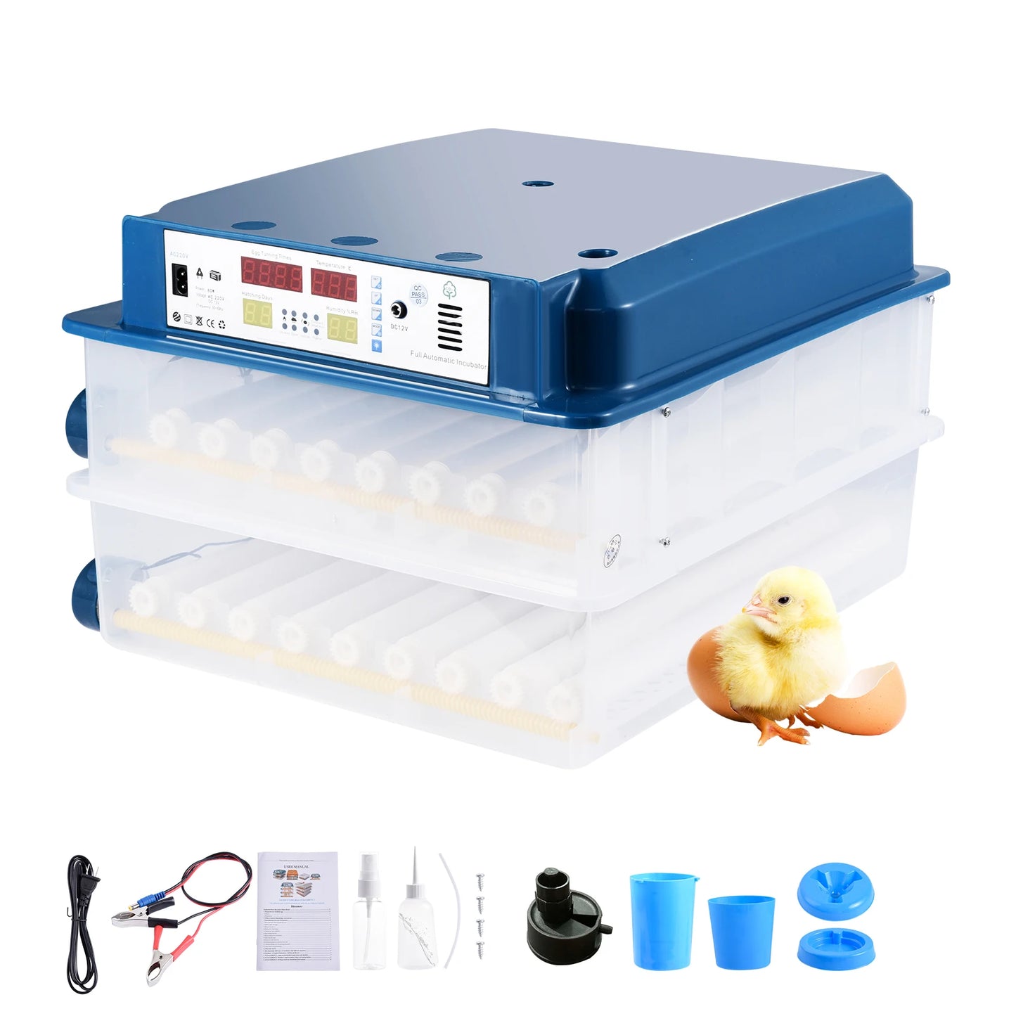120-Capacity Chicken Egg Incubator, Intelligent 0-104℉ Temp Adjustable Egg Hatcher for Chicken Pigeon Quail Duck Eggs Blue