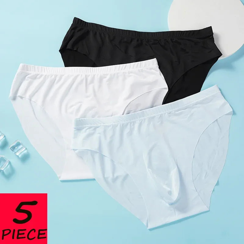 5 PCS/SET Men's Briefs Summer Ice Silk Underwear Sexy Seamless Breathable Low Waist Panties Shorts Plus Size 3XL  Lingerie