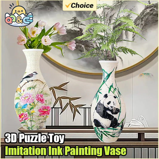 3D Puzzle Vase Panda Flower Porcelain Design Made Plastic Home Decoration and Flower Arrangement Housewarming Kids Toys Gifts