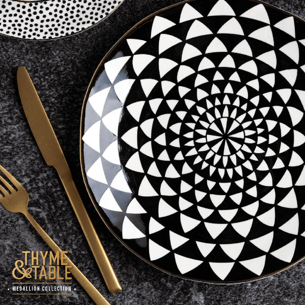 2 Pack Stoneware Dinner Plates Elegant Medallion Design Dishwasher Microwave Safe Round Tableware Ideal Everyday and Special