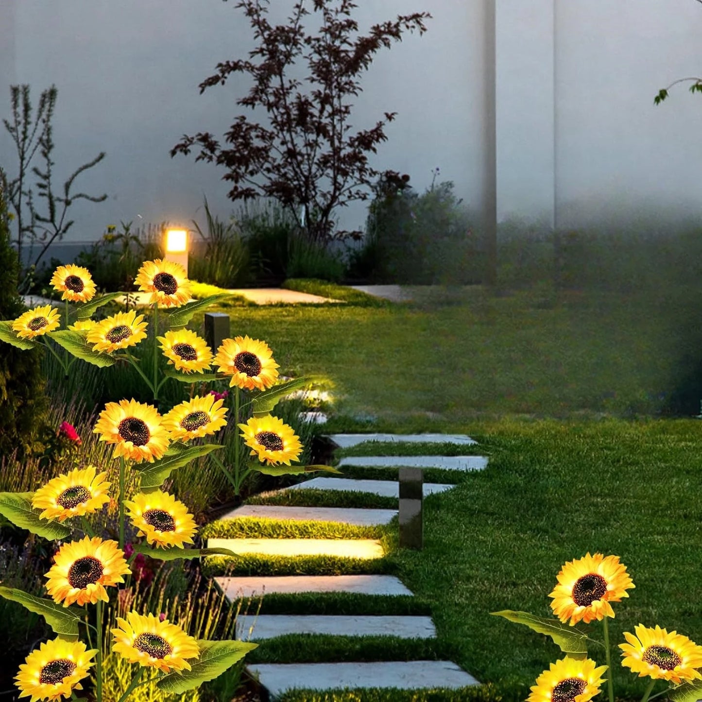 2Pack 3-Head Garden Lights Solar Powered, Waterproof IP65 Solar Lights With Bigger Sunflower Realistic Solar Flowers Lights For