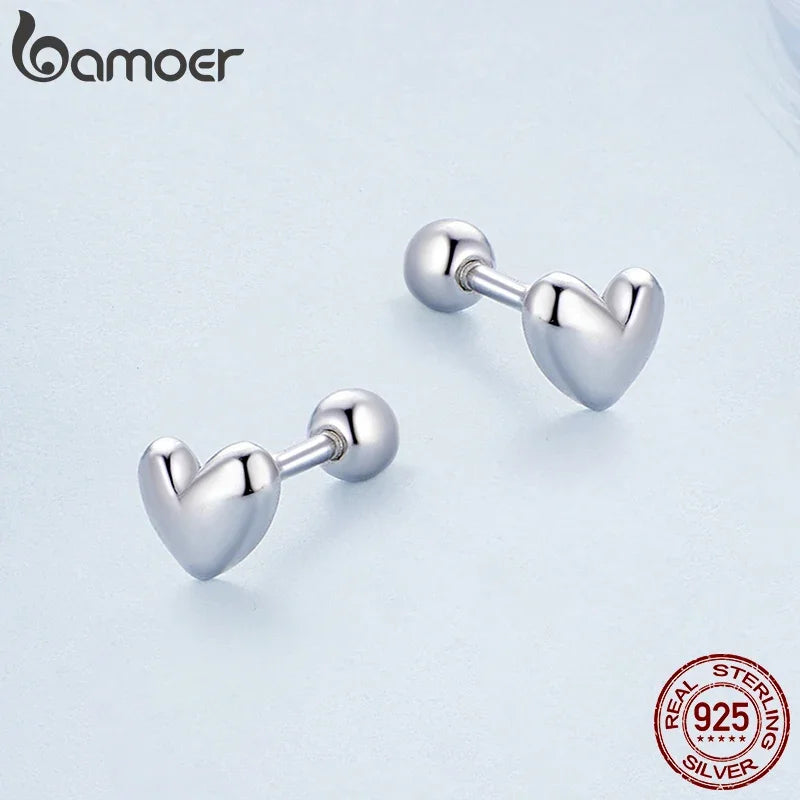 925 Sterling Silver Mini Heart Stud Earrings Platinum Plated