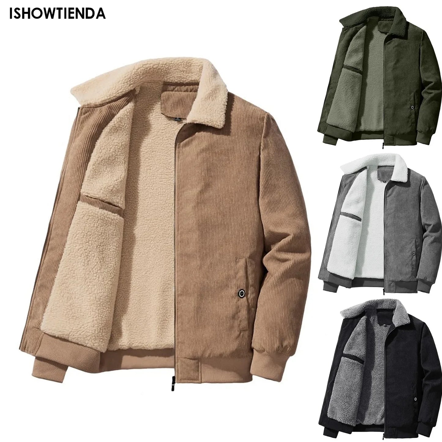 Male Cotton Jackets Padded Warm Loose Parka Coat Corduroy Short Jacket Man Solid Zip Windbreaker Winter Men's Fleece Jacket