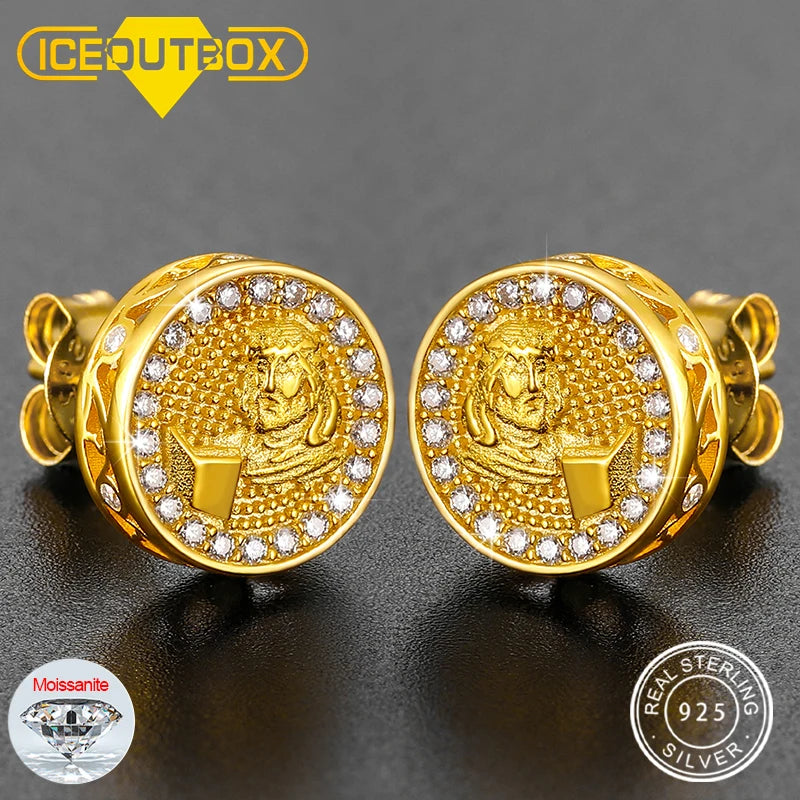 10mm Width Round Men Stud Earrings With D Color VVS Moissanite 925 Sterling Silver Luxury Earring For Women Hip Hop Ear Jewelry