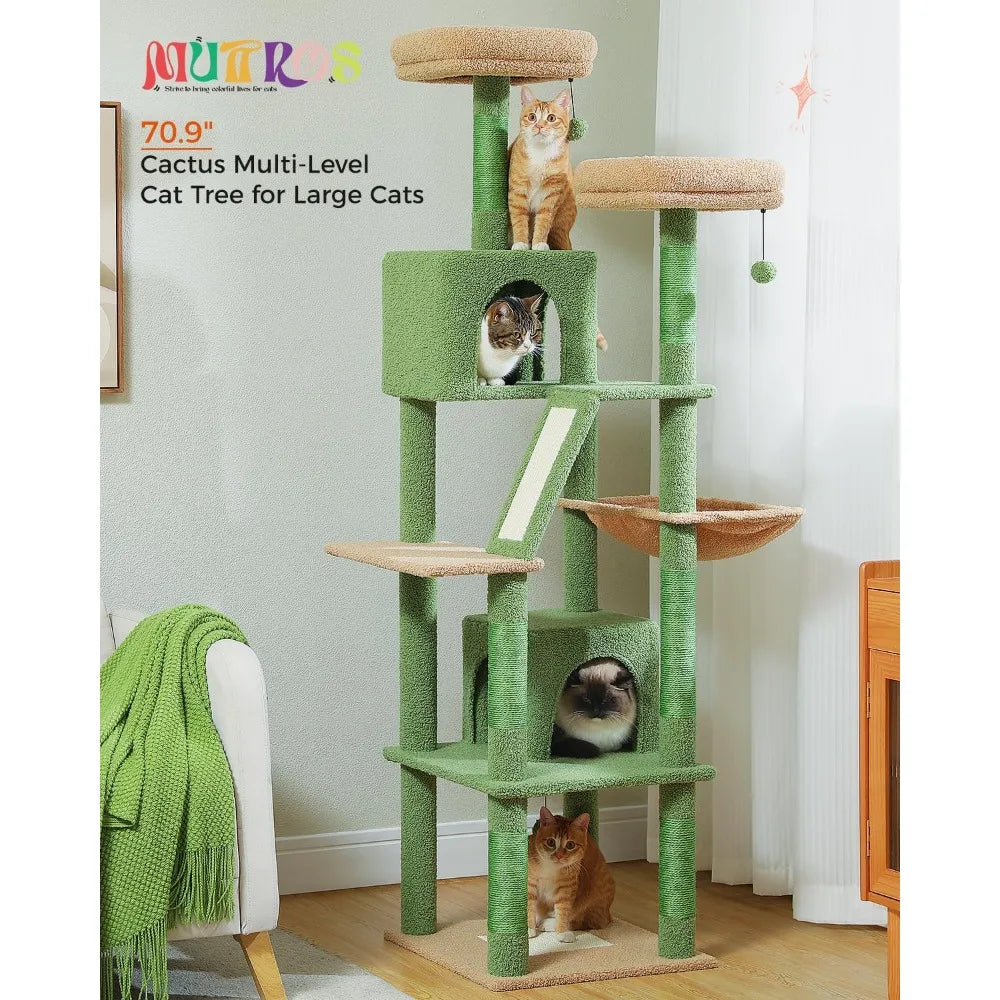 Cactus Cat Tree, 70.9" Tall Cat Tree for Indoor Cats, Large Cat Tree for Large Cats, Multi-Level Tall Tower