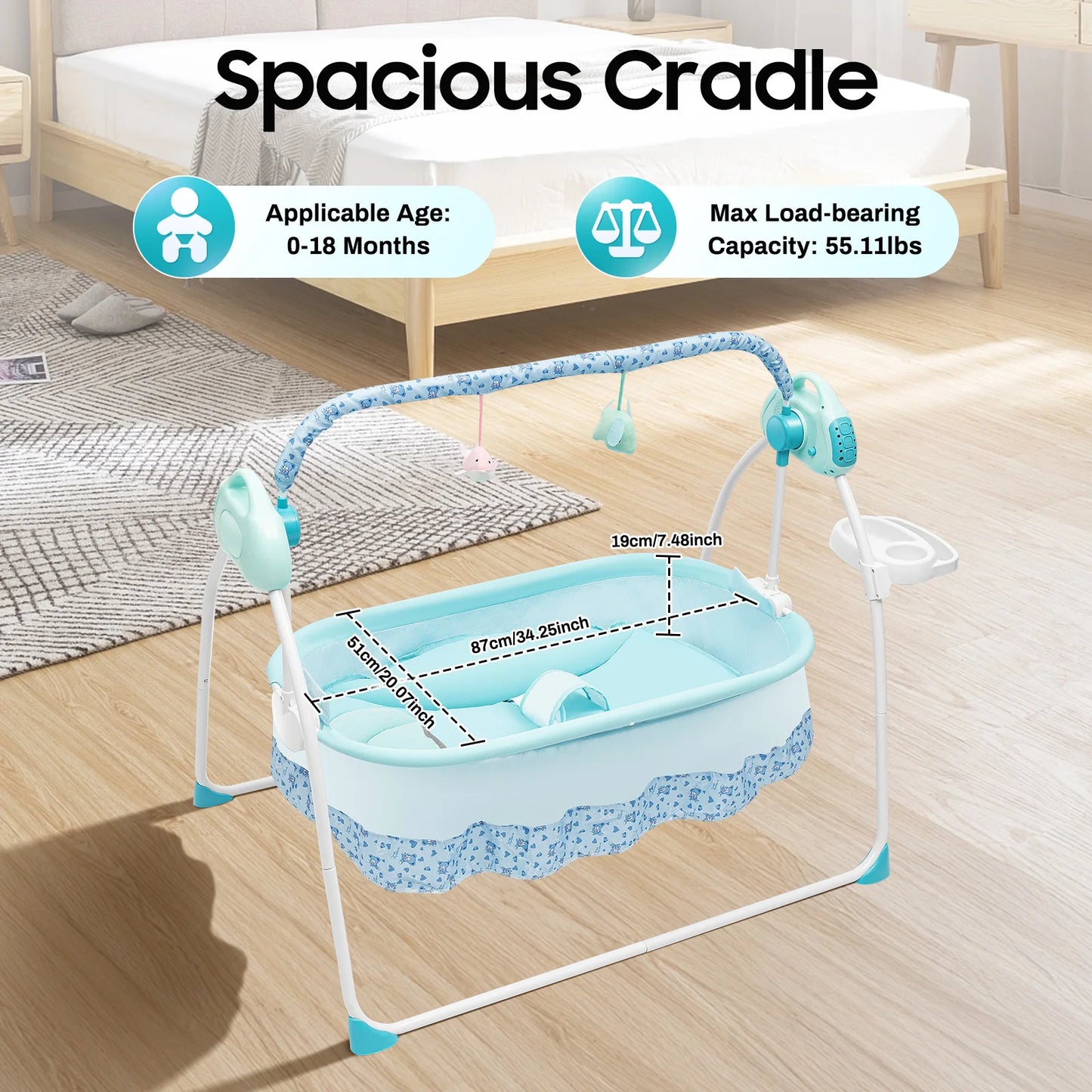 Electric Baby Crib Cradle Auditory Remote Control Foldable Auto-Swing Rocking Bassinet Sleep Bed Infant U-Shaped Strap/Buckles