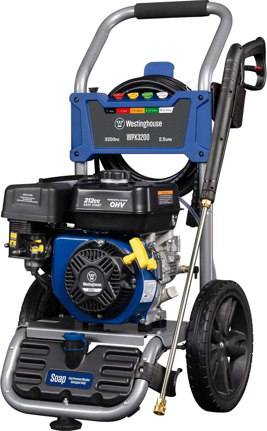 WPX3200 Gas Pressure Washer, 3200 PSI and 2.5 Max GPM, Onboard Soap Tank, Spray Gun and Wand, 5 Nozzle Set, for Cars/Fences