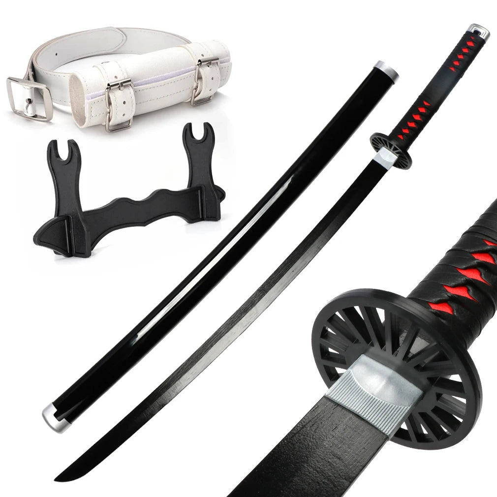104cm Demon Slayer Katana Sword Kimetsu no Yaiba Wooden Cosplay Anime Weapon Sword Toy Katanas with Display Stand and Belt