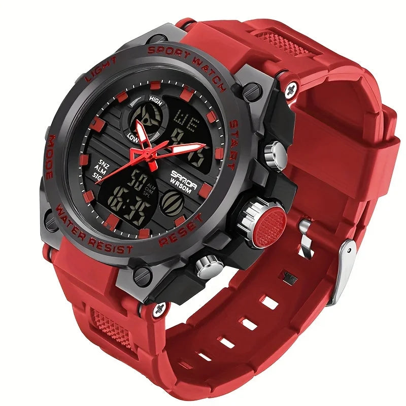 Watches for Men Watch Outdoor LED Stopwatch Digital Electronic Large Dual Display Tough Electronic Clock Wrist Watches for Men