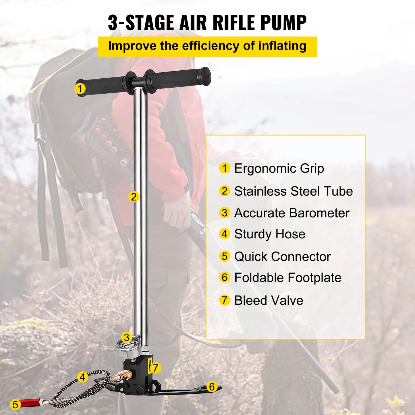 SucceBuy 3 Stage PCP Pump + Pressure Gauge 4500PSI Tire Kayak Ball Inflatable Air Gun Filling Stirrup High Pressure Hand Pump